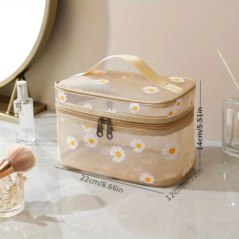 Set Of 2 Daisy Mesh Makeup Bag, Large Capacity Portable Travel Wash Bag, Cute Daisy Pattern Women Zipper Make Up Case, Multipurpose Hot Spring Mesh Bag, Wardrobe Suitcase Pouch Set Of 2 Daisy Mesh Makeup Bag, Large Capacity Portable Travel Wash Bag, Cute Daisy Pattern Women Zipper Make Up Case, Multipurpose Hot Spring Mesh Bag, Wardrobe Suitcase Pouch